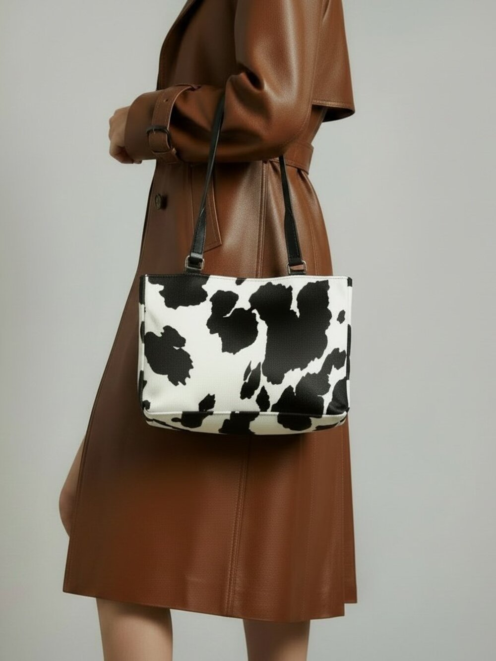 GAP Faux Cowhide Black & White Shoulder Bag Statement Purse Everyday Chic
